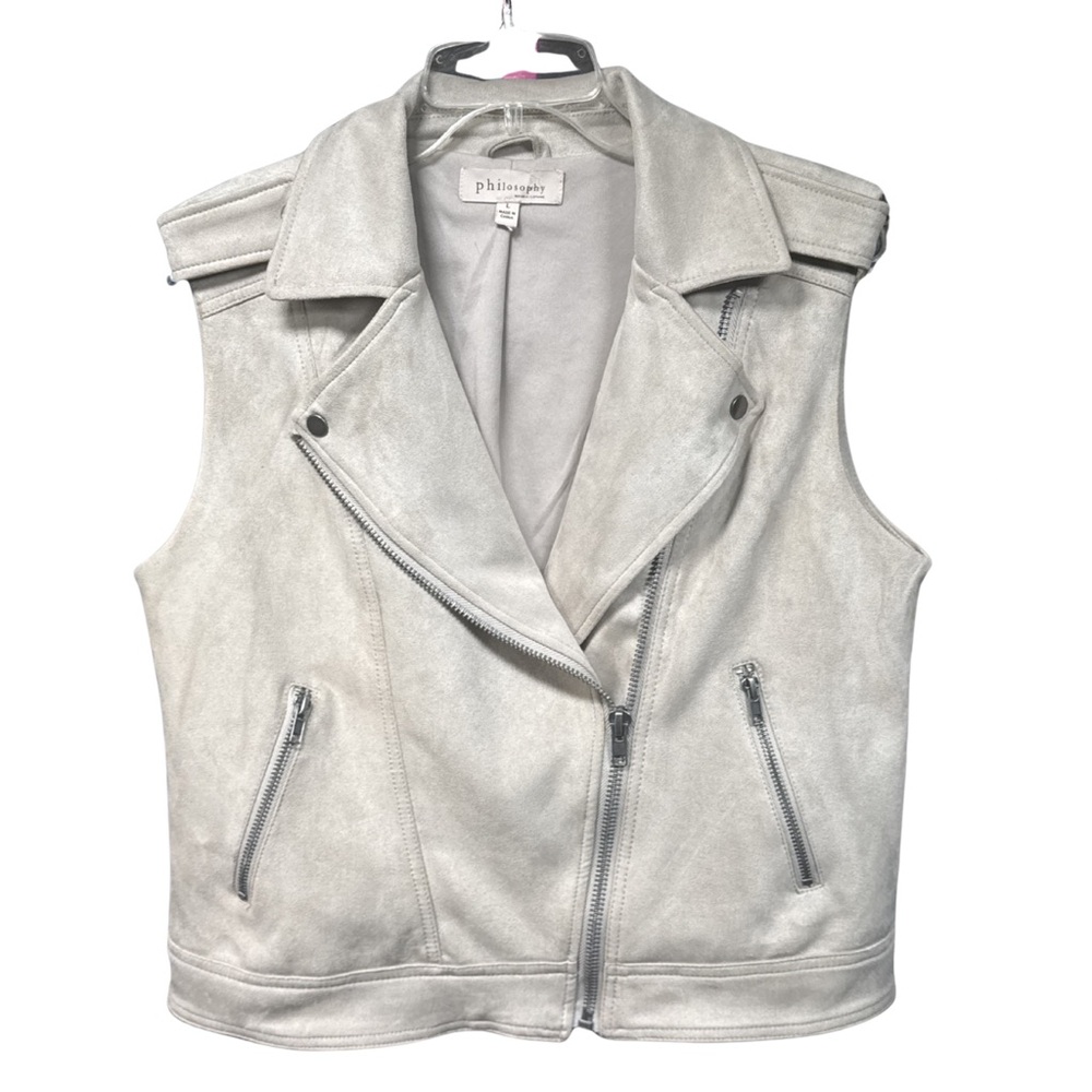 Philosophy Taupe Faux Suede Moto Vest Asymmetrical Zip Size M